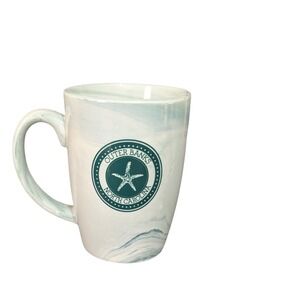 Outer Banks North Carolina Starfish Marble Swirl Ceramic Coffee Mug Teal White
